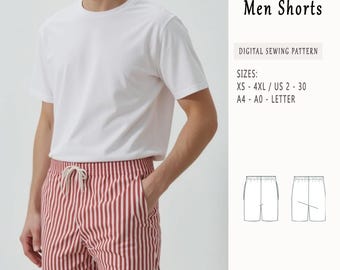 Men's Linen Shorts Sewing Pattern, Elastic Waist, XS-3XL (PDF Pattern)