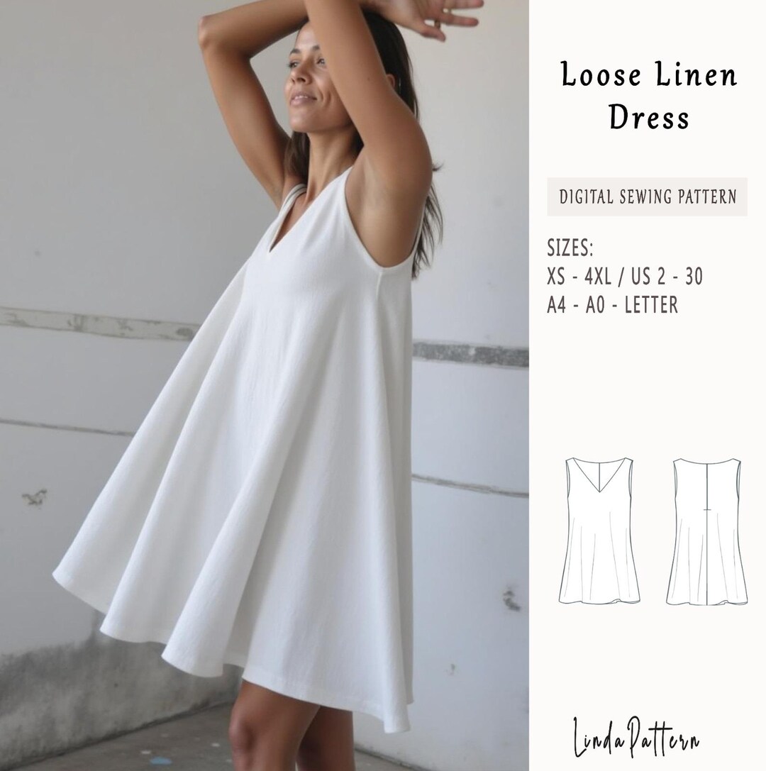 Linen Loose Mini Dress Sewing Pattern, Summer Linen Dress, Shift Dress,  Easy Dress Pattern, Tent Dress, Sundress Pattern, Size XS - 5 XL - Etsy