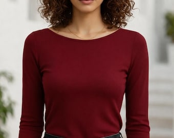 Long Sleeve T-Shirt Sewing Pattern | Boat Neck Fitted Top for Women |  Basic T-Shirt for Women | Beginner Friendly | Easy PDFPattern| XS–4XL