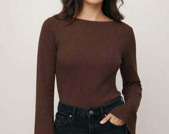Flare Sleeve Top Sewing Pattern | Women's Fitted Knit (PDF Pattern)