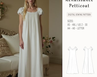 Renaissance Petticoat Sewing Pattern, Chemise PDF Sewing Pattern, Vintage Dress Patterns, Regency, Elvish dress, Regency, Nightgown Pattern