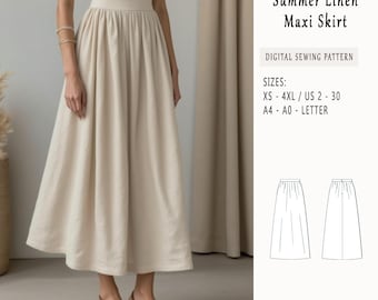 Linen Maxi Skirt Sewing Pattern, Cottagecore Style (XS-4XL) (PDF Pattern)