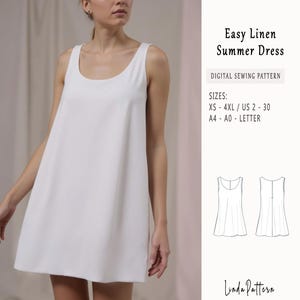 Summer Dress Sewing Pattern, Scoop Neck Dress Pattern, Shift Mini Dress Sewing Pattern, Linen Dress Pattern, PDF Digital Sewing  XS-5XL