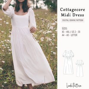 Cottagecore Dress Sewing Pattern, Renaissance, Regency, Maxi Dress, Prom Dress, Easy Cottagecore Dress, Cottagecore Vintage Patterns,XS-4XL