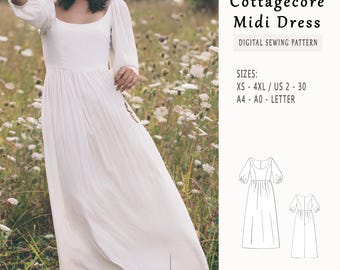 Cottagecore Dress Sewing Pattern, Renaissance, Regency, Maxi Dress, Prom Dress, Easy Cottagecore Dress, Cottagecore Vintage Patterns,XS-4XL