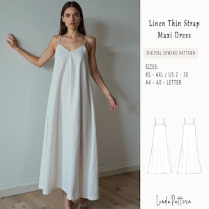 Straps Maxi Tent Dress, Loose Summer Dress Sewing Pattern, Easy Dress Pattern Empire Waist Sundress Pattern Milkmaid Dress, Sizes XS-4XL