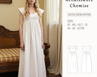 Renaissance Maxi Chemise Schnittmuster, Cottagecore Kleid (XS-4XL) (Digital Download)