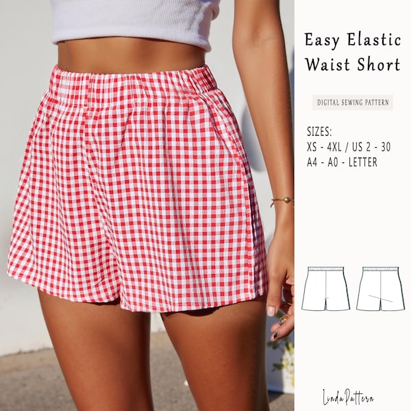 Easy shorts pattern pdf | XS-XXL | Elastic shorts pdf Sewing Pattern | Instant Download | pj sewing pattern Sewing for Women's Shorts A0 A4