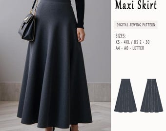 Cottagecore Maxi Skirt Sewing Pattern, Circle Skirt, Maxi Skirt Pattern, Full Circle Skirt, Vintage Midi Skirt, Size A4 A0 Letter US 2 -30