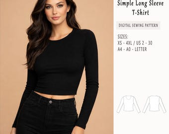 Long Sleeve Crop T-Shirt Sewing Pattern | Women’s Fitted Stretch Top | Basic T-Shirt for Women| | Women’s Fitted Knit Top | Easy PDF Pattern