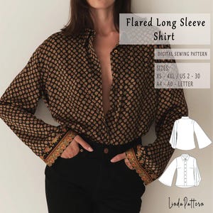 Naaipatroon Anni Flared shirt met lange mouwen, XS-4XL (pdf-patroon)
