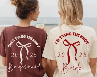 Bride & Bridesmaid Matching T-Shirt PNG: Coquette Bow Design (Digital Download