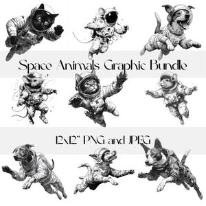 Weltraumtiere Bundle Png, Astronaut Haustiere PNG, Hunde im Weltraum T-Shirt PNG, Lustige Line Art Katzengrafik PNG, Dummer Weltraumwelpe Grafikdesign