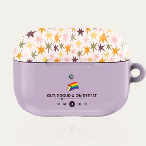 Purple AirPods Case, Rainbow Flag Earbud Cover, LGBTQ Pride Gift Idea, Retro Star Aesthetic Tech Accessory