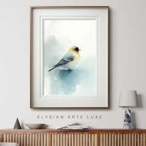Gold Finch Painting, Grandmillenial Wall Art, Elegant Minimal Bird Wall Art, Soft Pastel Bird Print, Grandmillennial Aesthetic, Nature Decor