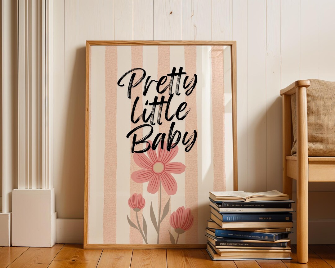 Pretty Little Baby Sign, Pink Striped Nursery Wall Art, Pink Flower ...
