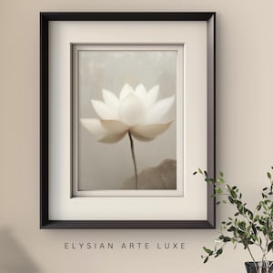 Cuadro de loto para pared - Obra botánica minimalista en beige neutro - Impresión de arte wabi sabi, estilo bohemio japandi, póster de flor de loto