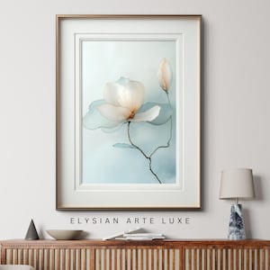 Soft Blue Magnolia Painting, Modern Southern Floral Wall Art, Grandmillenial Wall Art, Pastel Botanical Art Print, Elegant Minimal Flower