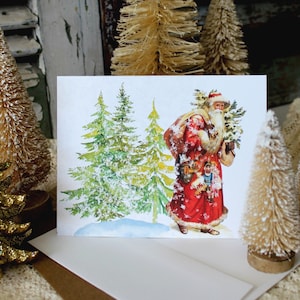 Vintage Santa Christmas Cards, Farmhouse Santa Christmas Cards, Old Fashioned Christmas, Handmade Christmas, Santa and Snow Christmas Cards