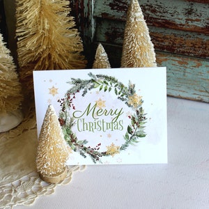 Christmas Card Set, Handmade Christmas Cards, Vintage Christmas Wreath, Christmas Greeting Card Sets, Set of 10 Christmas Cards