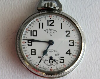 Antique Elgin B W Raymond Railroad Pocket Watch, Railroad Pocket Watch, Vintage Elgin Railroad Watch, Groom Gift, Gift for Him.