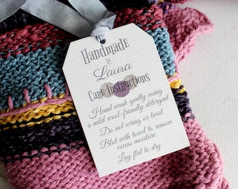 Knitting Care Hang Tags, Handmade Item Care Instructions, Merchandise Care Hang Tags, Wool Item Care Tags, Clothing Care Tags, Personalized