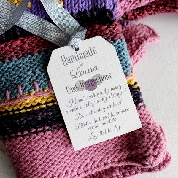 Knitting Care Hang Tags, Handmade Item Care Instructions, Merchandise Care Hang Tags, Wool Item Care Tags, Clothing Care Tags, Personalized