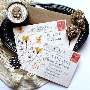 Save the Date Cards, Vintage Postcard Save the Date Cards, DIY Save the Date Cards, Wildflower Save the Date Cards, Wedding Stationery