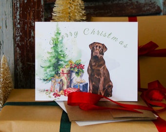 Chocolate Labrador Christmas Cards, Chocolate Lab Christmas Greeting Cards, Chocolate Lab holiday Card Set, Handmade Chocolate Lab Cards