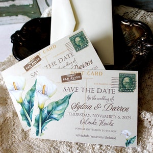 Calla Lily Vintage Postcard Save the Date (DIY or Printed)