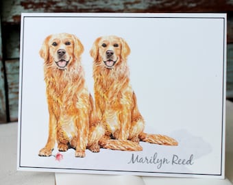 Golden Retriever Note Cards, Retriever Note Cards, Golden Retriever Stationery, Personalized Golden Retriever Note Card Set, Retriever Gift