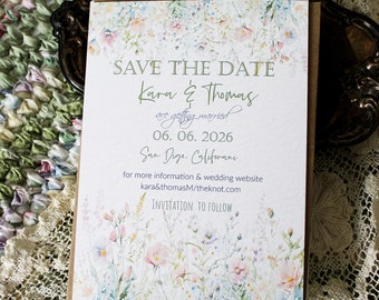 Floral Border Save the Date Cards, Wildflower Save the Date Cards, DIY Save the Date Cards, Pastel Field Flowers Save the Date Cards