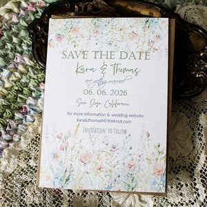 Floral Border Save the Date Cards, Wildflower Save the Date Cards, DIY Save the Date Cards, Pastel Field Flowers Save the Date Cards