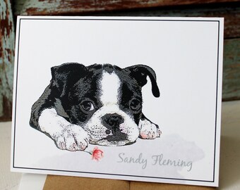 Boston Terrier Note Card Set, Boston Terrier Cards, Personalized Boston Terrier Cards, Dog Stationery, Cute Boston Terrier Cards