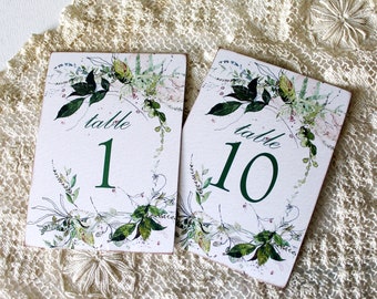 Wedding Table Number Cards, Greenery Wedding Table Number Cards, Special Occasion Table Number Cards, Bridal Table Numbers