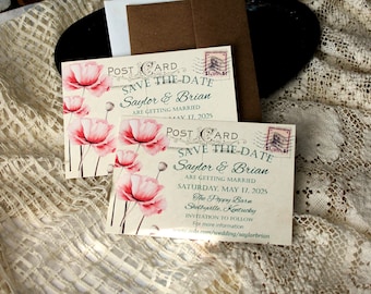 Pink Poppy Save the Date Cards, DIY Save the Date, Wedding Save the Date, Bridal Save the Date, Bridal Shower Invitations