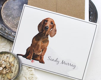 Dachshund Note Cards, Personalized Doxie Note Cards, Doxie Custom Note Card Set, Brown Dachshund Personalized Note Cards