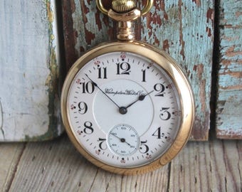 Antique Hampton Pocket Watch,  One Star Pocket Watch, Groom Gift, Father&#39;s Day Gift, Gold Filled Case, Vintage Pocket Watch