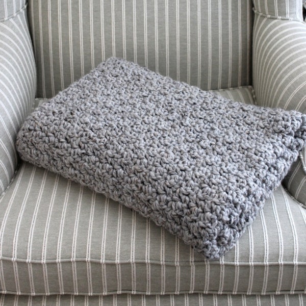Chunky Grey Crochet Blanket, Wool Blanket, Hand Crochet Blanket, Crochet Grey Afghan, Handmade by avintageobsession on etsy