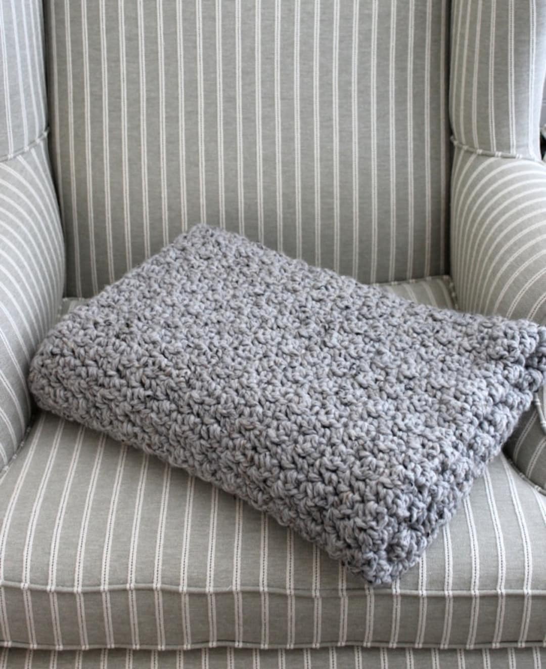 Chunky Grey Crochet Blanket Wool Blanket Hand Crochet Etsy