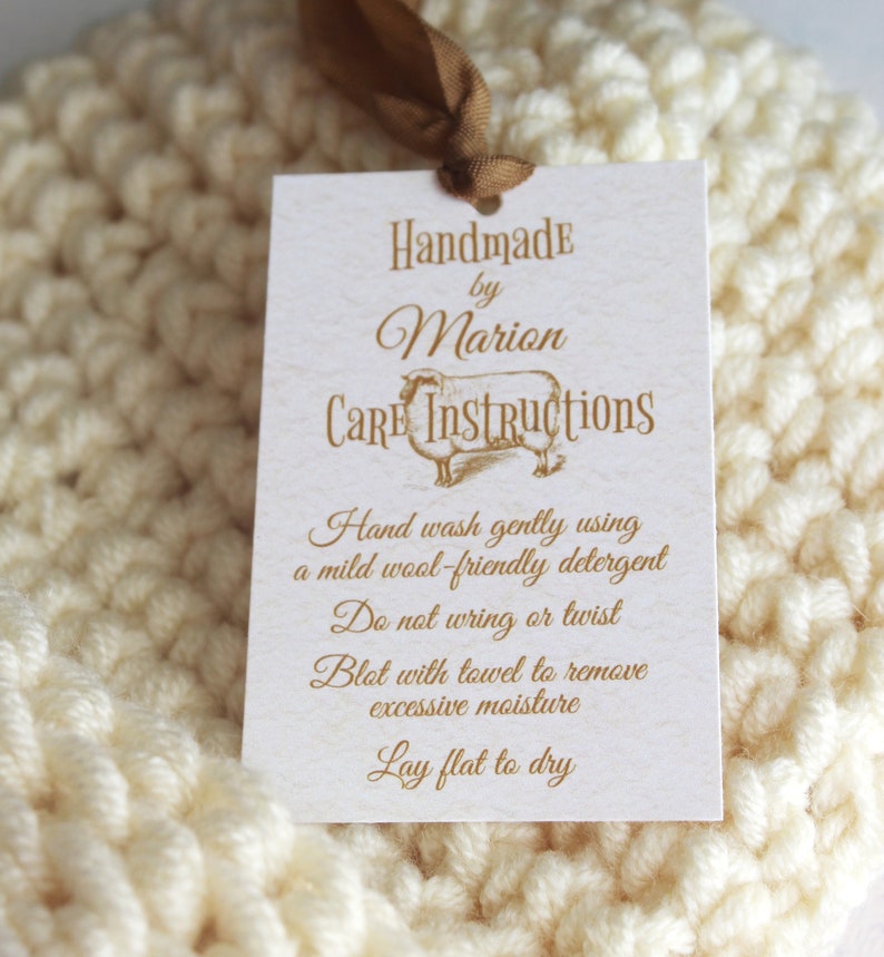 Knit Care Hang Tags, Crochet Care Hang Tags, Handmade Item Care Tags, Merchandise Care Hang Tags, Personalized Tags, Wool Item Care Tags image 2