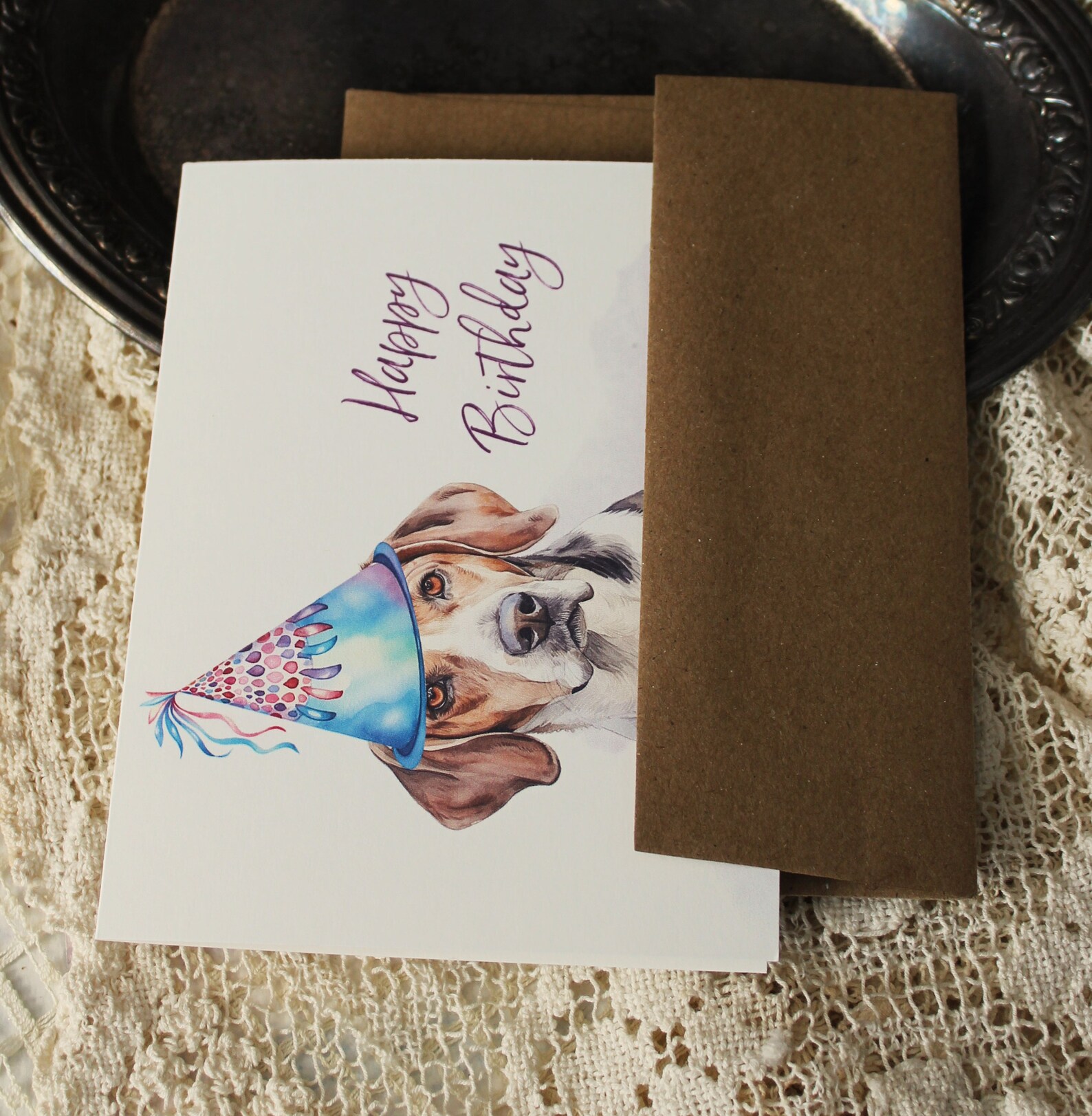 Handmade Beagle Birthday Card: Party Hat Dog Greeting Card Set - Etsy