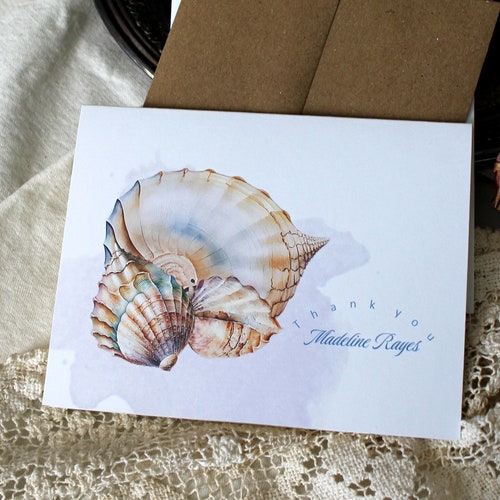 Cartes de remerciement personnalisées en coquillage : papeterie crème