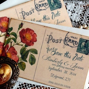 Vintage Postcard Wedding Save the Date Cards Vintage Postcard Save the Date Cards Handmade by avintageobsession on etsy image 2