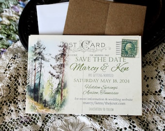 Vintage Forest Postcard Save the Date: DIY Printable