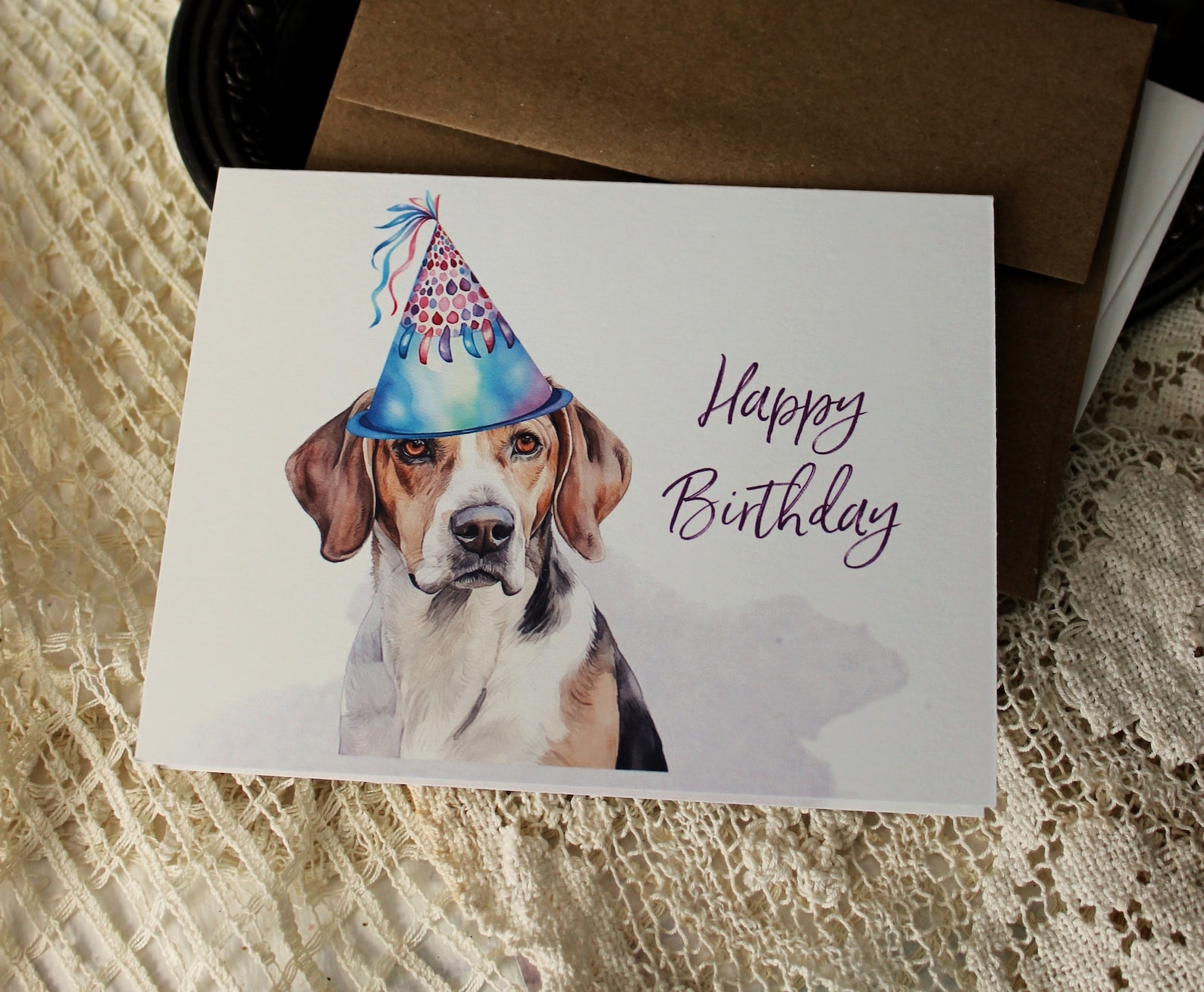 Handmade Beagle Birthday Card: Party Hat Dog Greeting Card Set - Etsy