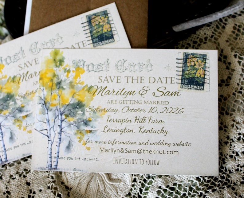 Rustic Save the Date Cards, Vintage Postcard Save the Date Cards, DIY Save the Date Cards, Autumn Save the Date, Fall Save tthe Date image 3