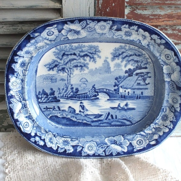 Blue Transferware Platter -  English Victorian Platter - Copeland Transferware Platter -  by avintage obsession on etsy