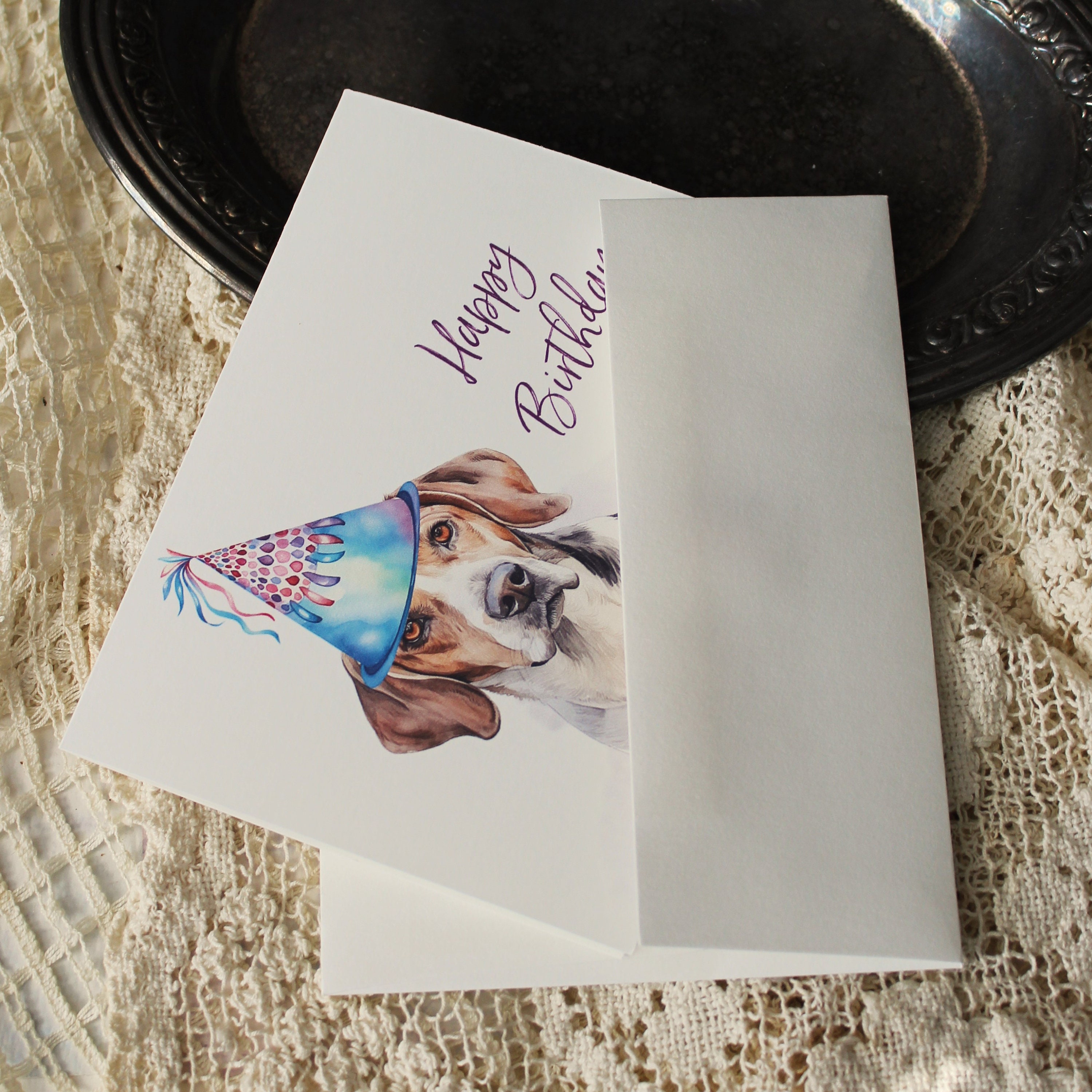 Handmade Beagle Birthday Card: Party Hat Dog Greeting Card Set - Etsy