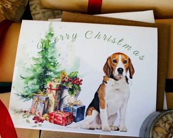 Beagle Christmas Greeting Cards, Holiday Beagle Christmas Cards, Hanmdade Beagle Christmas Card Set, Merry Christmas Beagle Cards